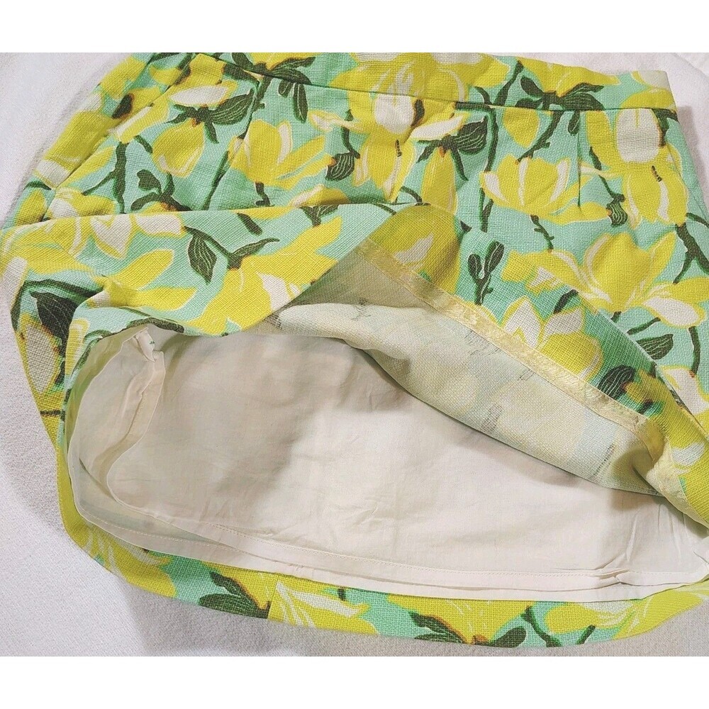 JCrew Floral Skirt Womens 8 Yellow Green Daffodil Magnolia Print Textured Pocket - Picture 7 of 9